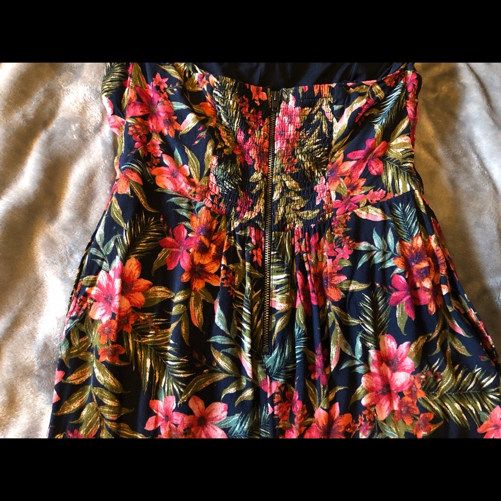American Eagle Strapless Floral Jumpsuit
